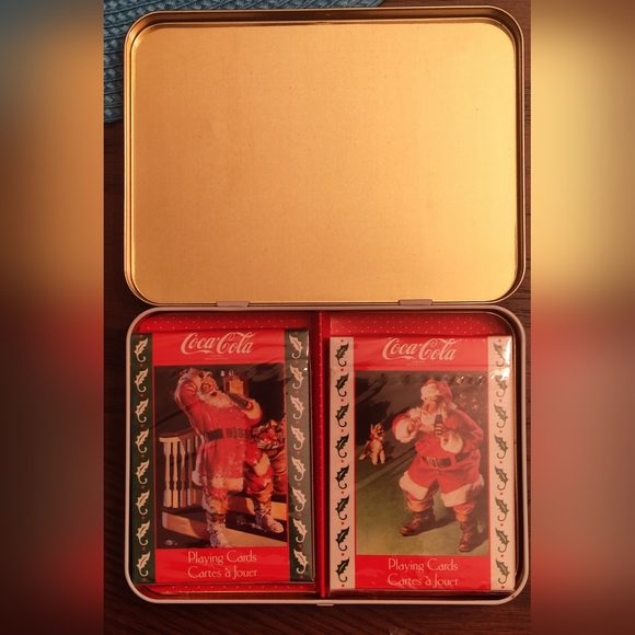 Two Packs of Vintage Playing Cards in Coca-Cola Santa Collectible Tin Sealed - Picture 3 of 4